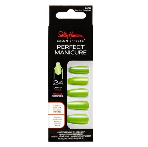 Sally Hansen Salon Effects Perfect Manicure Press-On Nails Kit 24 Count, Coffin Shaped…Color: CO746 Defying Gravi-Tea, Halloween (99350204630)