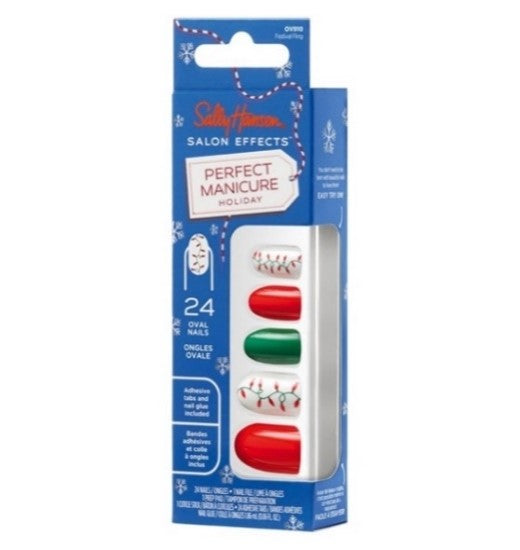 Sally Hansen Salon Effects Perfect Manicure Press-On Nails Kit 24 Count, Oval Shaped…Color: OV910 Festival Fling, Holiday (99350204990)
