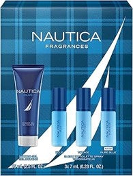 Nautica Fragrances 4 Pieces Gift Set…Set Includes: Nautica Blue 2.5 oz Shower Gel...Nautica Blue .23 oz Eau De Toilette Spray...Nautica Voyage .23 oz Eau De Toilette Spray...Nautica Pure Blue .23 oz Eau Toilette Spray