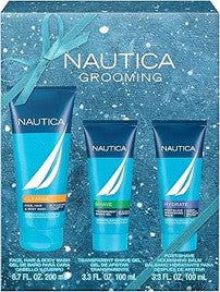 Nautica Grooming 3 Piece Gift Set…Set Includes: Nautica Cleanse 6.7 oz Face, Hair, & Body Wash…Nautica Shave 3.3 oz Transparent Shave Gel…Nautica Hydrate 3.3 oz Post-Shave Nourishing Balm