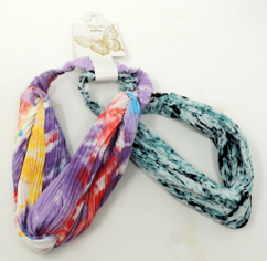Natasha Knotted Headband Set of 2…Colors: Black, Teal & Purple, Red Yellow Tie Dye Print…Carded