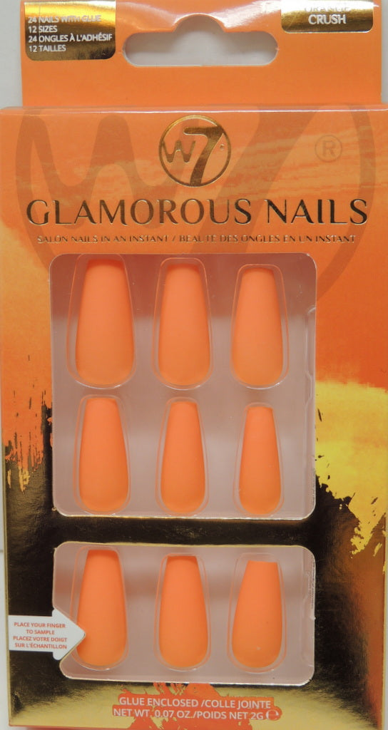 W-7 Glamorous Nails - Style: Orange Crush…Contains: 24 Nails with Glue…12 Sizes