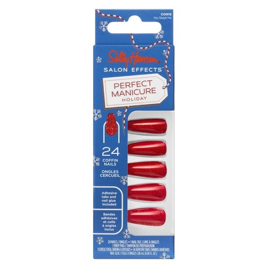 Sally Hansen Salon Effects Perfect Manicure Press-On Nails Kit 24 Count, Coffin Shaped…Color: CO913 You Sleigh Me, Holiday (99350204993)
