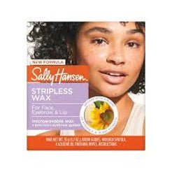 Sally Hansen Stripless Wax for Face, Eyebrow & Lip…Microwavable Wax + Precision Eyebrow Guides…Contains: Wax Jar…Brow Guides…1 Wooden Spatula...4 Azulene Oil Finishing Wipes