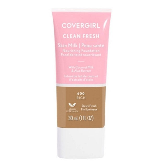 CoverGirl Clean Fresh Skin Milk Nourishing Foundation with Coconut Milk & Aloe Extract Dewy Finish 1.0 fl oz…Color: 600 Rich