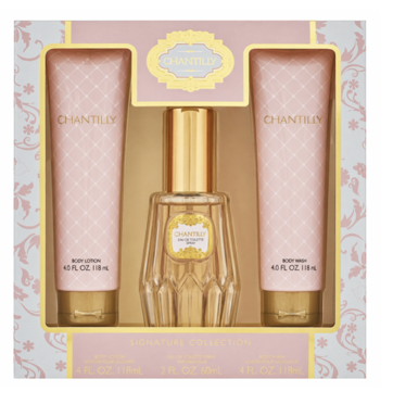 Chantilly 3 Piece Gift Set for Women by DANA…Set Includes: 2 oz Eau de Toilete Spray + 4 oz Body Lotion + 4 oz Body Wash