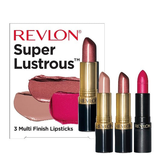 Revlon Super Lustrous Multi Finish Lipstick Gift Set…Set Contains 3 Colors:  Bare it All (Cream)…Gold Pearl Plum (Pearl)…Cherries in the Snow (Matte)