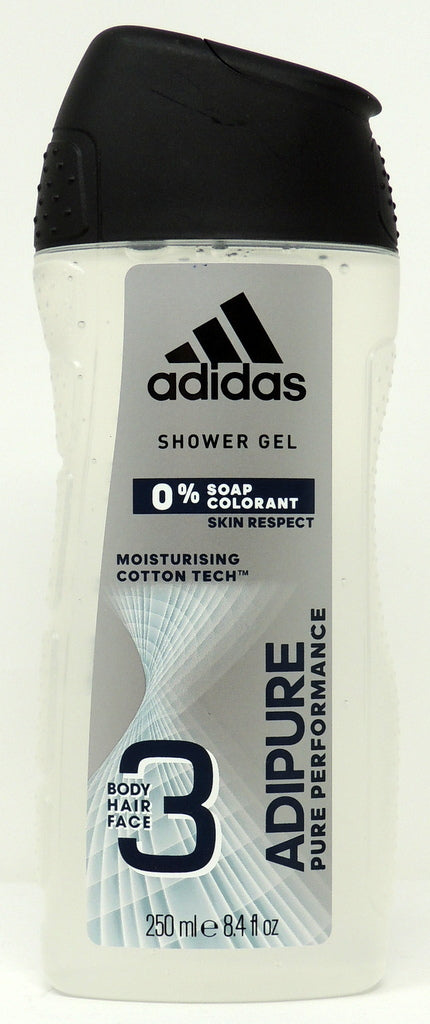 Adidas Adipure Pure Performance 8.4 oz. Body Hair Face 3 In 1 Shower Gel/Shampoo/Face Wash