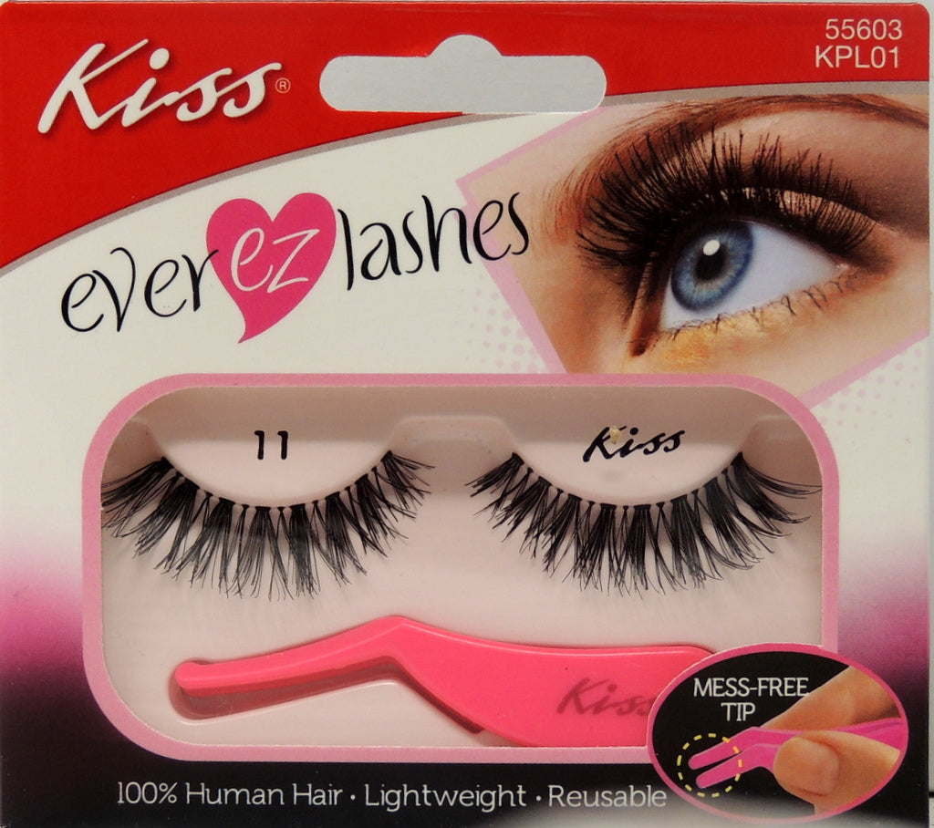 Kiss Ever-EZ Lashes…Style#11...100# Human Hair...Lightweight...Reusable...Contains: Lashes and Applicator