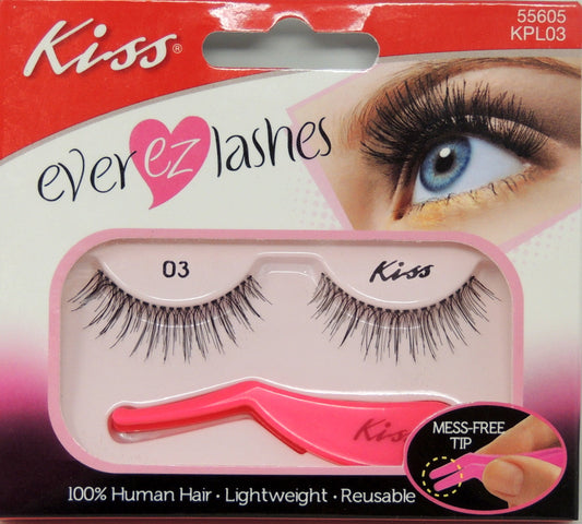 Kiss Ever-EZ Lashes…Style#03...100# Human Hair...Lightweight...Reusable...Contains: Lashes and Applicator