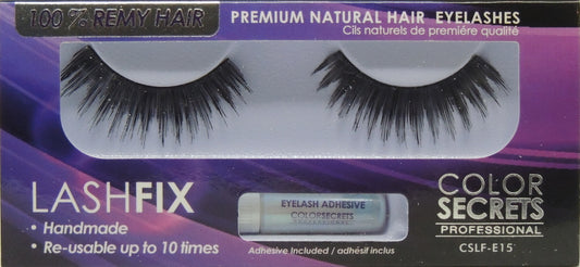 Lashfix Premium Natural Eyelashes…100% Remy Hair…Color Secrets Professional…Handmade…Re-usable up to 10 times..Has Built in Hanger For Pegboard...Includes Adhesive - Style: CSLF-E15