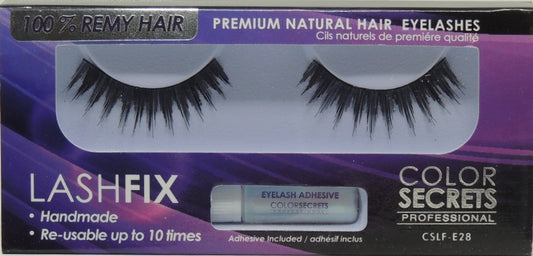 Lashfix Premium Natural Eyelashes…100% Remy Hair…Color Secrets Professional…Handmade…Re-usable up to 10 times..Has Built in Hanger For Pegboard...Includes Adhesive - Style: CSLF-E28