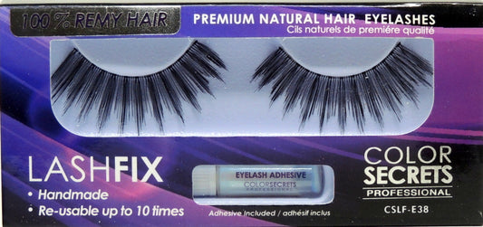 Lashfix Premium Natural Eyelashes…100% Remy Hair…Color Secrets Professional…Handmade…Re-usable up to 10 times..Has Built in Hanger For Pegboard...Includes Adhesive - Style: CSLF-E38