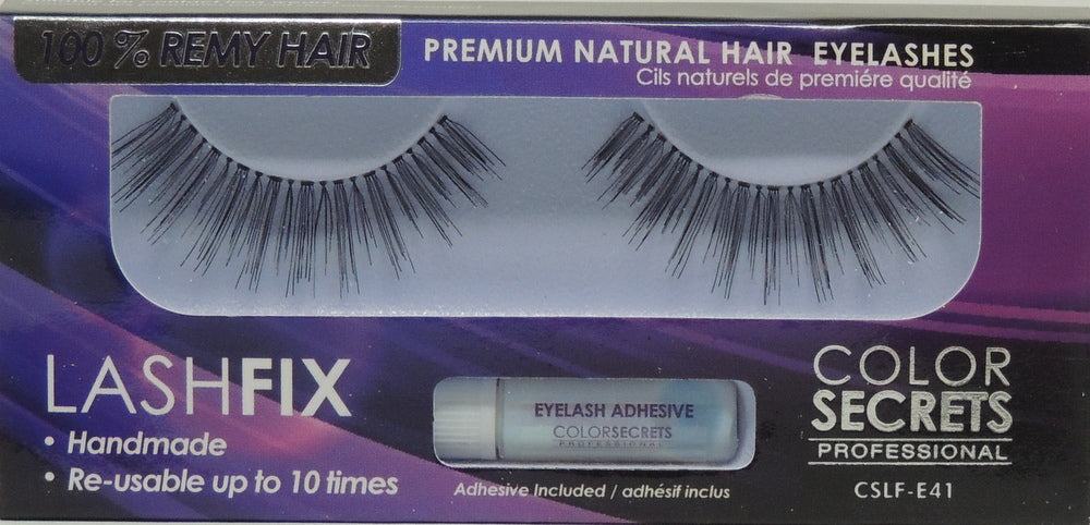 Lashfix Premium Natural Eyelashes…100% Remy Hair…Color Secrets Professional…Handmade…Re-usable up to 10 times..Has Built in Hanger For Pegboard...Includes Adhesive - Style: CSLF-E41