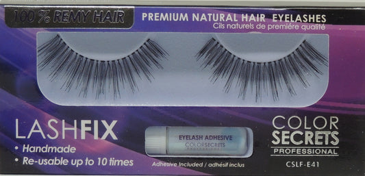 Lashfix Premium Natural Eyelashes…100% Remy Hair…Color Secrets Professional…Handmade…Re-usable up to 10 times..Has Built in Hanger For Pegboard...Includes Adhesive - Style: CSLF-E41