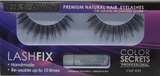 Lashfix Premium Natural Eyelashes…100% Remy Hair…Color Secrets Professional…Handmade…Re-usable up to 10 times..Has Built in Hanger For Pegboard...Includes Adhesive - Style: CSLF-E42