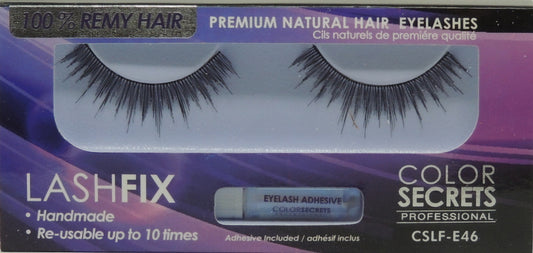 Lashfix Premium Natural Eyelashes…100% Remy Hair…Color Secrets Professional…Handmade…Re-usable up to 10 times..Has Built in Hanger For Pegboard...Includes Adhesive - Style: CSLF-E46