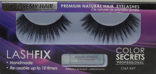 Lashfix Premium Natural Eyelashes…100% Remy Hair…Color Secrets Professional…Handmade…Re-usable up to 10 times..Has Built in Hanger For Pegboard...Includes Adhesive - Style: CSLF-E47