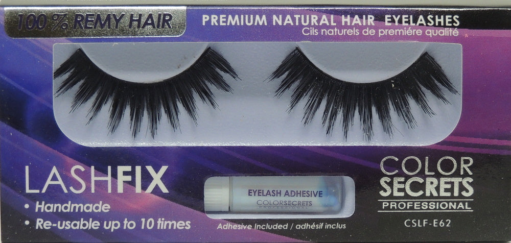 Lashfix Premium Natural Eyelashes…100% Remy Hair…Color Secrets Professional…Handmade…Re-usable up to 10 times..Has Built in Hanger For Pegboard...Includes Adhesive - Style: CSLF-E62