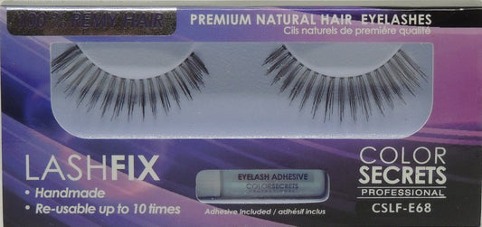 Lashfix Premium Natural Eyelashes…100% Remy Hair…Color Secrets Professional…Handmade…Re-usable up to 10 times..Has Built in Hanger For Pegboard...Includes Adhesive - Style: CSLF-E68