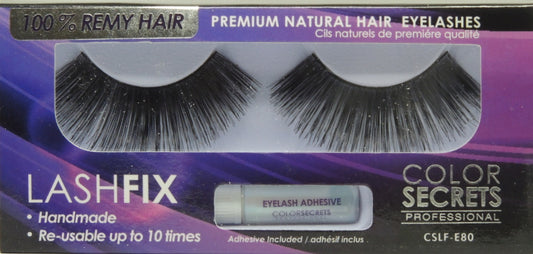 Lashfix Premium Natural Eyelashes…100% Remy Hair…Color Secrets Professional…Handmade…Re-usable up to 10 times..Has Built in Hanger For Pegboard...Includes Adhesive - Style: CSLF-E80