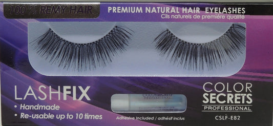 Lashfix Premium Natural Eyelashes…100% Remy Hair…Color Secrets Professional…Handmade…Re-usable up to 10 times..Has Built in Hanger For Pegboard...Includes Adhesive - Style: CSLF-E82