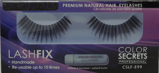 Lashfix Premium Natural Eyelashes…100% Remy Hair…Color Secrets Professional…Handmade…Re-usable up to 10 times..Has Built in Hanger For Pegboard...Includes Adhesive - Style: CSLF-E99