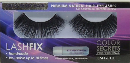 Lashfix Premium Natural Eyelashes…100% Remy Hair…Color Secrets Professional…Handmade…Re-usable up to 10 times..Has Built in Hanger For Pegboard...Includes Adhesive - Style: CSLF-E101