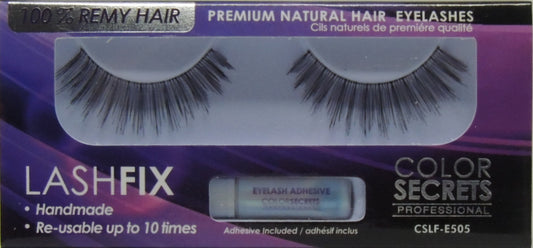 Lashfix Premium Natural Eyelashes…100% Remy Hair…Color Secrets Professional…Handmade…Re-usable up to 10 times..Has Built in Hanger For Pegboard...Includes Adhesive - Style: CSLF-E505