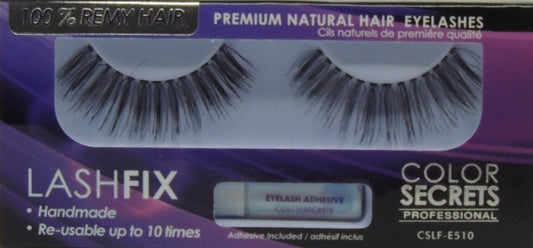 Lashfix Premium Natural Eyelashes…100% Remy Hair…Color Secrets Professional…Handmade…Re-usable up to 10 times..Has Built in Hanger For Pegboard...Includes Adhesive - Style: CSLF-E510