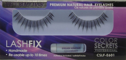 Lashfix Premium Natural Eyelashes…100% Remy Hair…Color Secrets Professional…Handmade…Re-usable up to 10 times..Has Built in Hanger For Pegboard...Includes Adhesive - Style: CSLF-E601