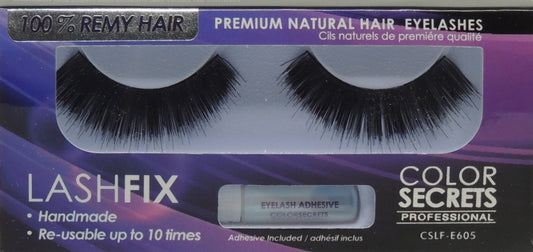 Lashfix Premium Natural Eyelashes…100% Remy Hair…Color Secrets Professional…Handmade…Re-usable up to 10 times..Has Built in Hanger For Pegboard...Includes Adhesive - Style: CSLF-E605