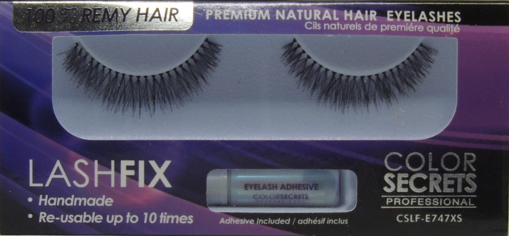 Lashfix Premium Natural Eyelashes…100% Remy Hair…Color Secrets Professional…Handmade…Re-usable up to 10 times..Has Built in Hanger For Pegboard...Includes Adhesive - Style: CSLF-E747XS