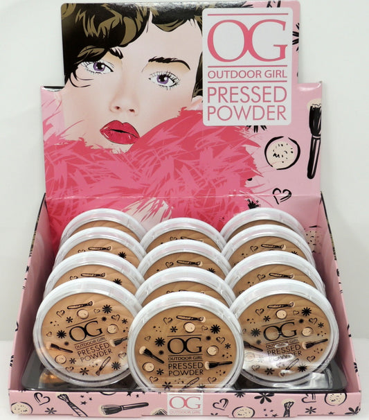 Outdoor Girl by Warpaint Cosmetics Pressed Powder 12 Piece Countertop Display Prepack..Prepack Contains: 4 Pieces Each of 3 Shades…Medium Beige…Beige…Translucent