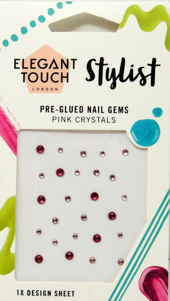 Elegant Touch London Stylist Pre-Glued Nail Gems…Style: Pink Crystals