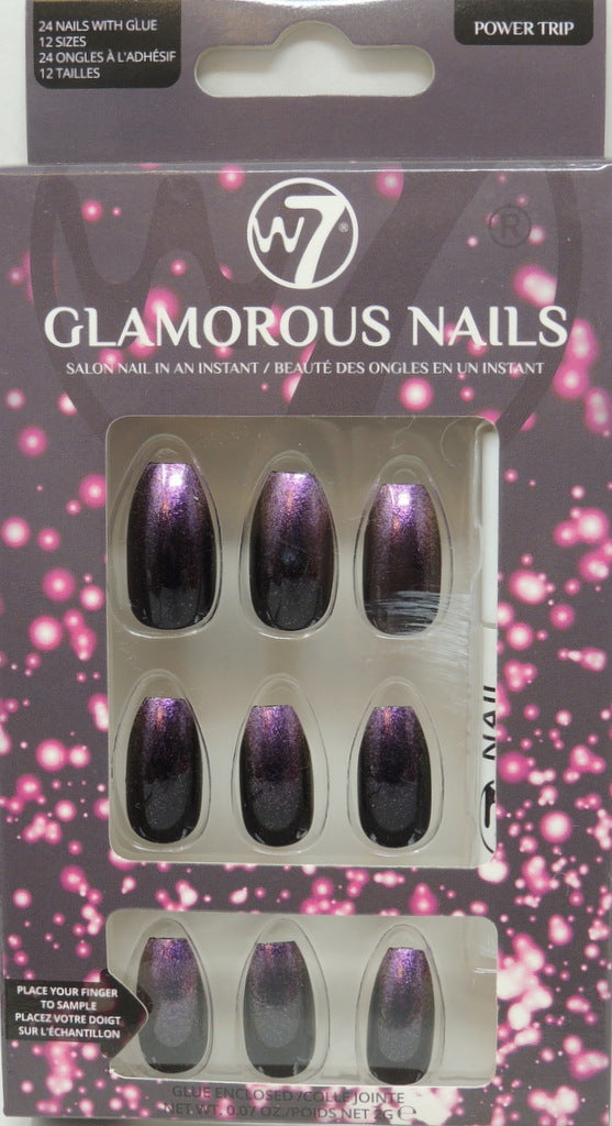 W-7 Glamorous Nails - Style: Power Trip…Contains: 24 Nails with Glue…12 Sizes