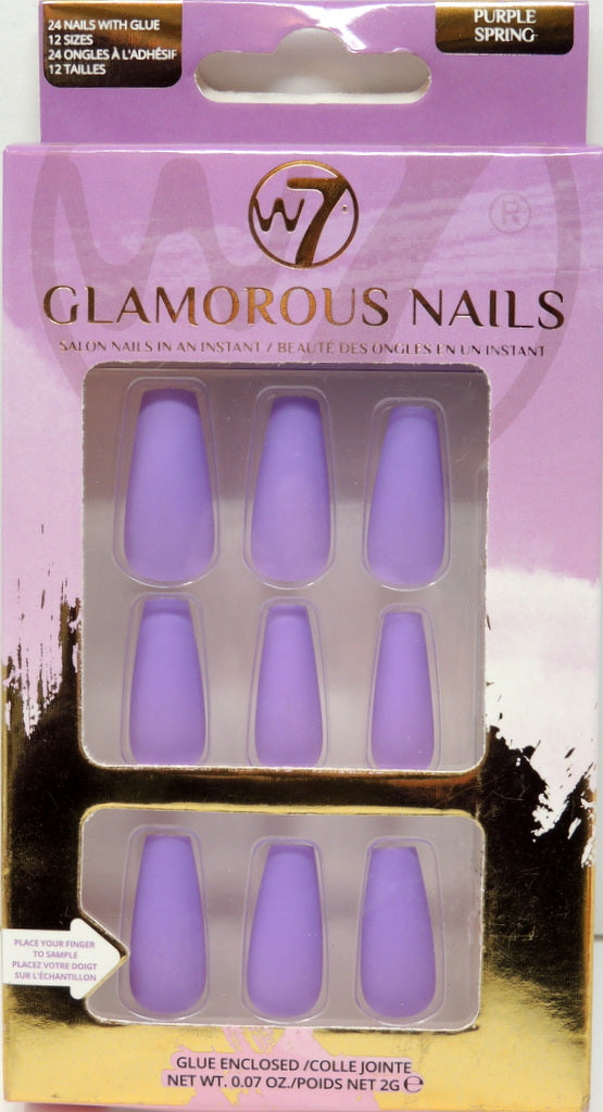 W-7 Glamorous Nails - Style: Purple Spring…Contains: 24 Nails with Glue…12 Sizes