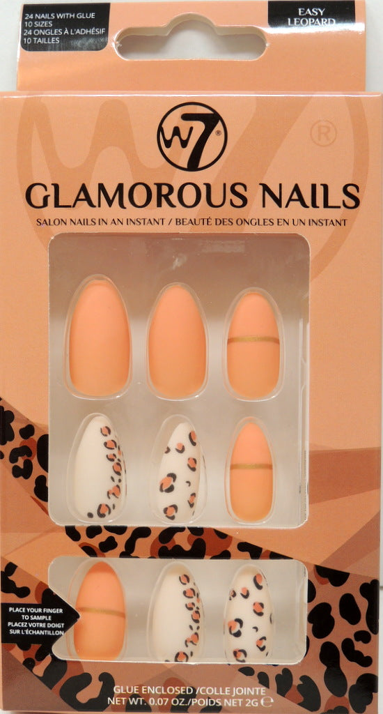 W-7 Glamorous Nails - Style: Easy Leopard…Contains: 24 Nails with Glue…12 Sizes