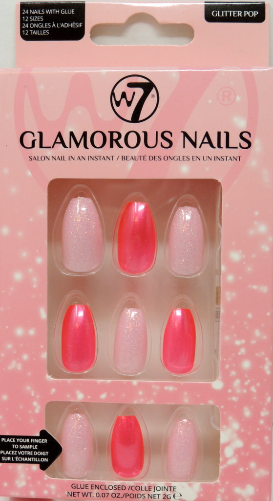 W-7 Glamorous Nails - Style: Glitter Pop…Contains: 24 Nails with Glue…12 Sizes