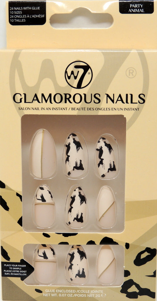 W-7 Glamorous Nails - Style: Party Animal…Contains: 24 Nails with Glue…12 Sizes