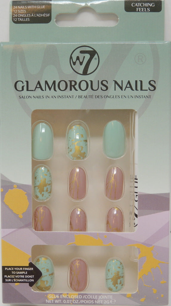 W-7 Glamorous Nails - Style: Catching Feels…Contains: 24 Nails with Glue…12 Sizes