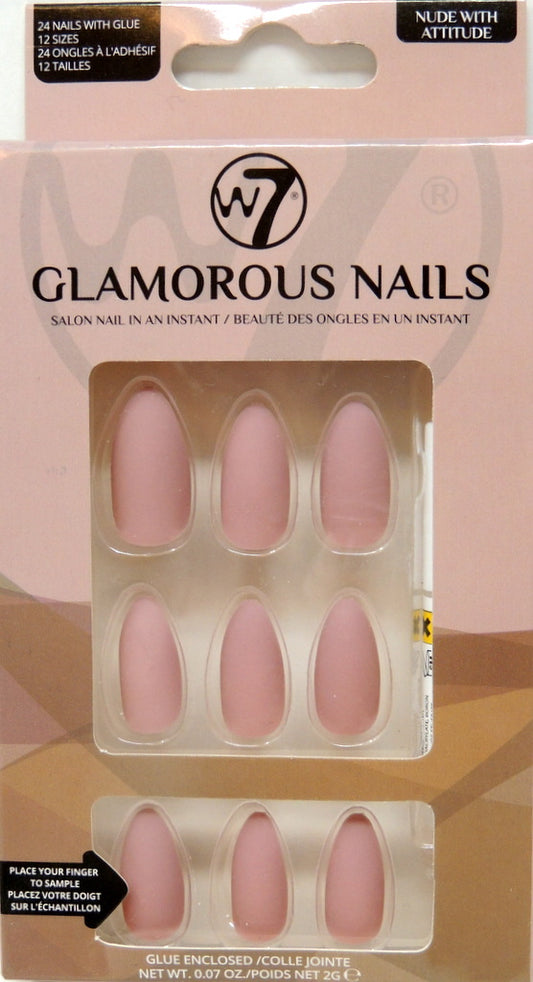 W-7 Glamorous Nails - Style: Nude With An Attitude…Contains: 24 Nails with Glue…12 Sizes